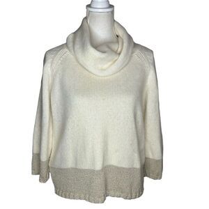 Ann Taylor Women's Cowl Neck Wool Angora Sweater Top Cream Gold  Sz Med
